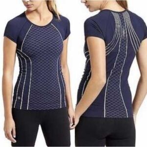 Athleta Navy Short-Sleeve Performance Tee with Contrast Stitching